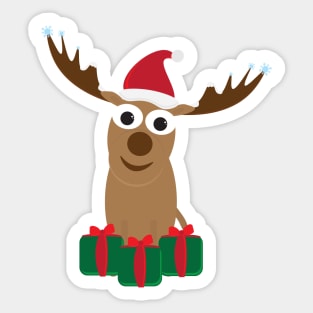 Cute Cartoon Deer with Santa Hat and Green Red Gifts Sticker